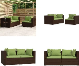 vidaXL 3-częściowy zestaw wypoczynkowy do ogrodu z poduszkami brązowy rattan - zestaw wypoczynkowy do ogrodu - zestawy wypoczynkowe do ogrodu - sofa i stolik - zestaw wypoczynkowy na patio - Meble ogrodowe - miniaturka - grafika 1