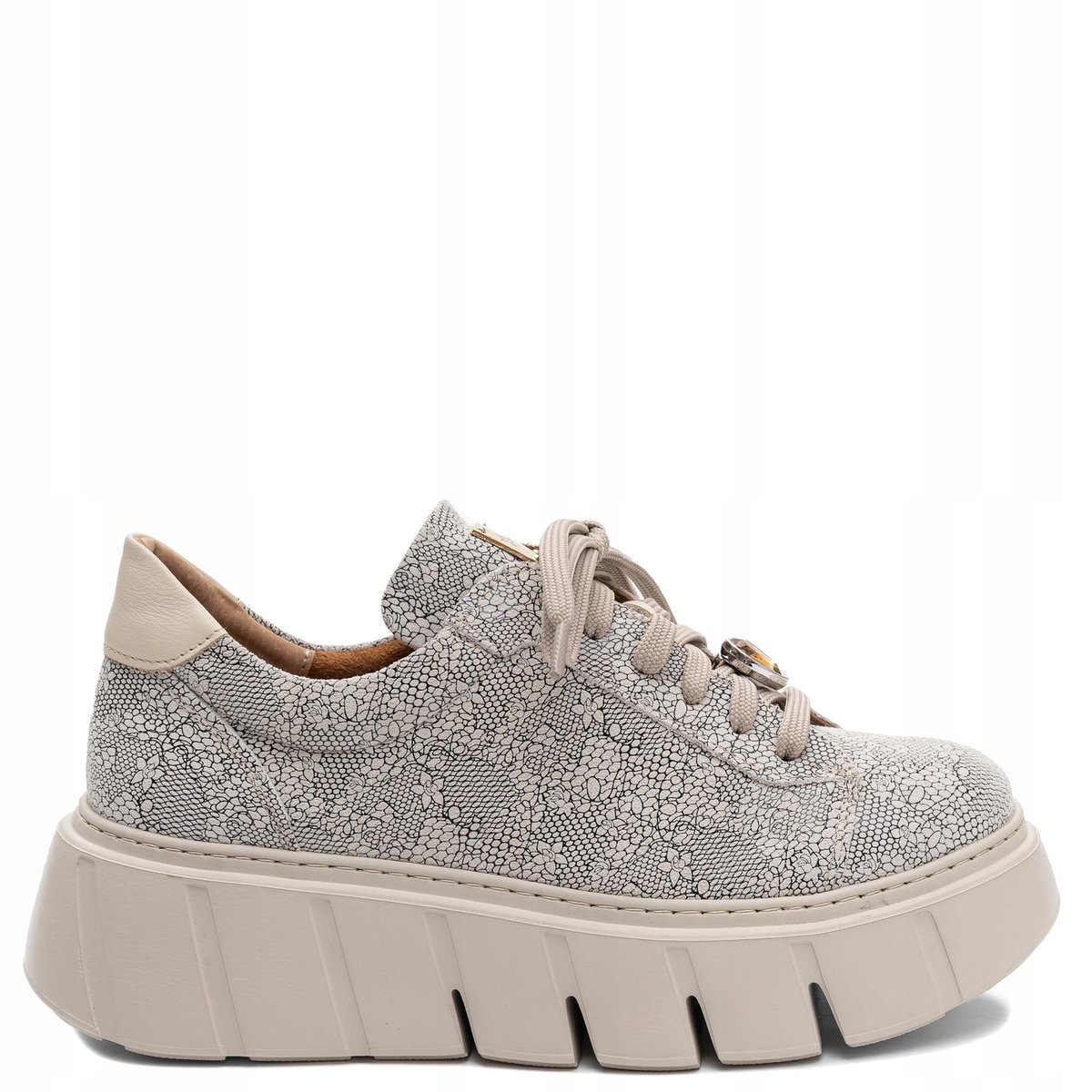 Maciejka Skórzane Sneakersy Na Platformie Beżowe 6891W-03/00-8 r.40