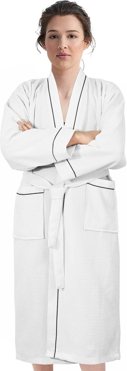 Szlafrok unisex z poliestru i bawełny, lekki, luksusowy, w stylu kimono, odpowiedni do noszenia w domu, jako bielizna nocna, do spa i hotelu (biały)