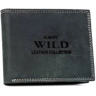 Portfele - Duży poziomy portfel męski bez zapięcia skóra naturalna nubukowa portfel na karty z ochroną RFID Always Wild, czarny - miniaturka - grafika 1