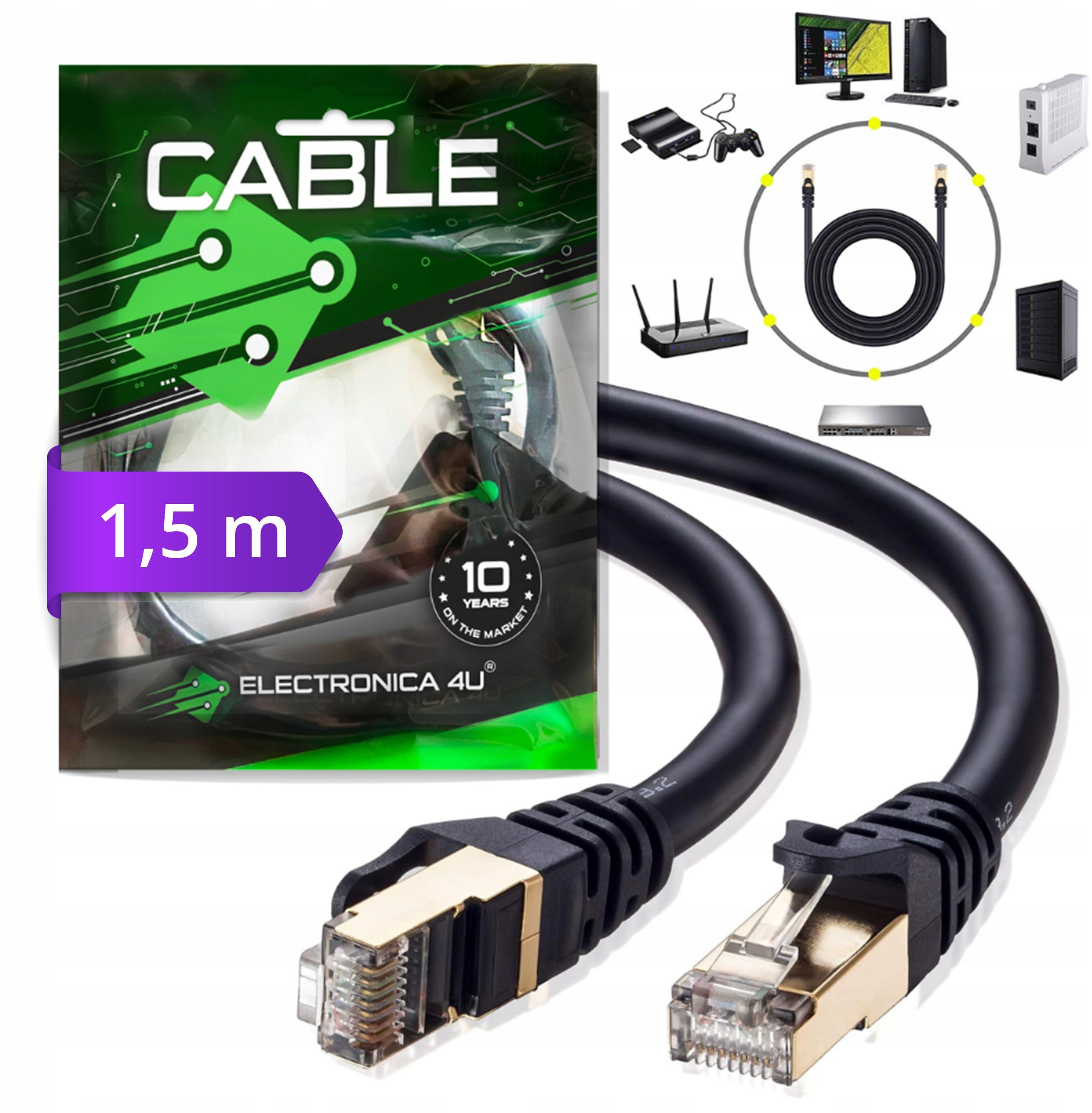 Ugreen Kabel sieciowy Ethernet RJ45 Cat7 kat 7 AWG26 10 Gb/s 600MHz 1,5m 150cm