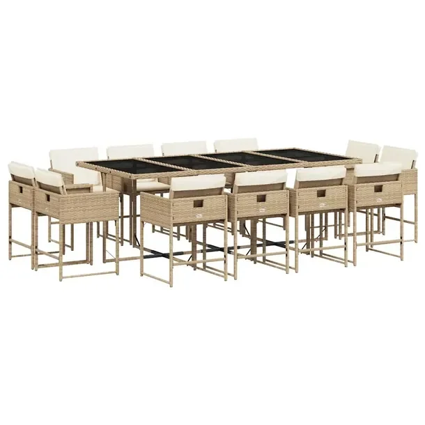 Zestaw mebli ogrodowych 220x106x73 cm, beżowy, rattan PE, szkło hartowane
