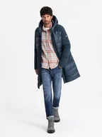 Kurtki męskie - Pikowana długa męska kurtka duże kieszenie granatowa V4 OM-JALJ-0165 XXL - miniaturka - grafika 1