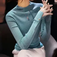 Swetry damskie - TEMU Damski Turkusowo-Zielony Sweter z Wysokim Kołnierzem i Długimi Rękawami - Elastyczna Warstwa Bazowa na Każdą Porę roku, Elegancka Bluzka do - miniaturka - grafika 1