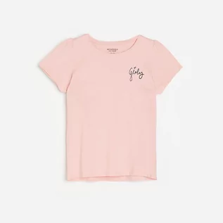 Koszulki dla dziewczynek - Reserved Reserved - Bawełniany t-shirt z napisem - Różowy - grafika 1
