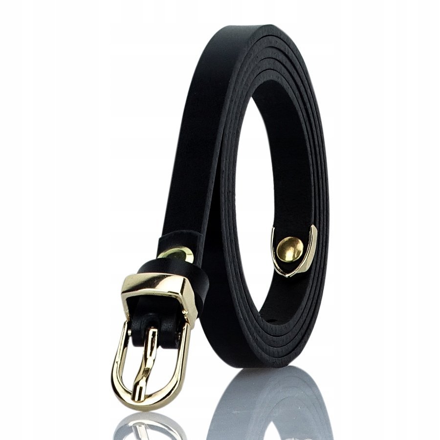 skora naturalna DAMSKI CZARNY złota KLAMRA GRACIO