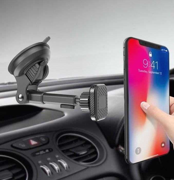 Uchwyt samochodowy do telefonu magnetyczny, do szyby przedniej 2 blaszki PSI-M042-Czarny