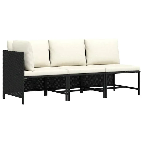 Zestaw Wypoczynkowy Rattan PE Czarny, Sofa Środkowa 54x60x60 cm, Narożna