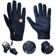 Rękawiczki rowerowe - RĘKAWICZKI ROWEROWE ZIMOWE S MĘSKIE DAMSKIE CZARNE DOTYKOWE CIEPŁE MESZEK - miniaturka - grafika 1