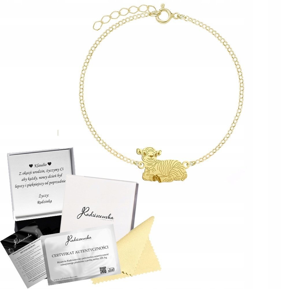 Bransoletka Złota Baranek Wielkanocny SREBRO 925 Prezent ŻYCZENIA GRATIS