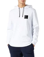 Bluzy męskie - Armani Exchange Męska bluza z kapturem, kieszenie, logo na przodzie, biała, mała - miniaturka - grafika 1