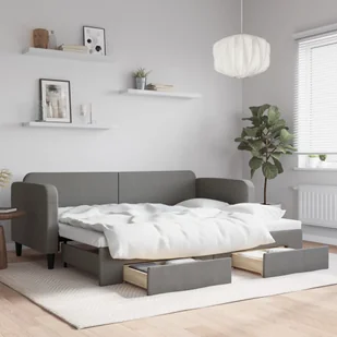 vidaXL Sofa rozsuwana z szufladami, ciemnoszara, 80x200 cm, tkanina - Sofy i kanapy - miniaturka - grafika 1
