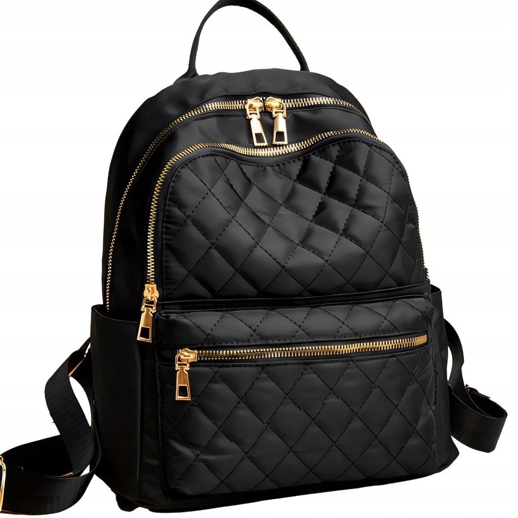 Plecak pikowany damski czarny elegancki wodoodporny duży na ramię 2 komory