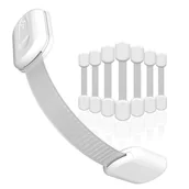 Zawiasy, okucia i inne akcesoria - Blokada zabezpieczająca dla dzieci, biała, szerokość 2 cm, opakowanie 8 szt., bez śrub i magnesu, do mebli wielofunkcyjnych, kuchni, piekarnika, deski - miniaturka - grafika 1