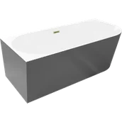 Wanny - Mexen Silo wanna wolnostojąca narożna lewa ryflowana 150 x 75 cm, biała/szara, przelew złoty - 52891507562L-50 - miniaturka - grafika 1