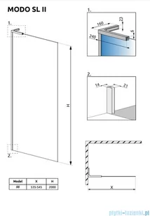 Radaway Modo SL Black II kabina Walk-in 55x200 lewa czarny mat/szkło przejrzyste 10319055-54-01L - Kabiny prysznicowe - miniaturka - grafika 2