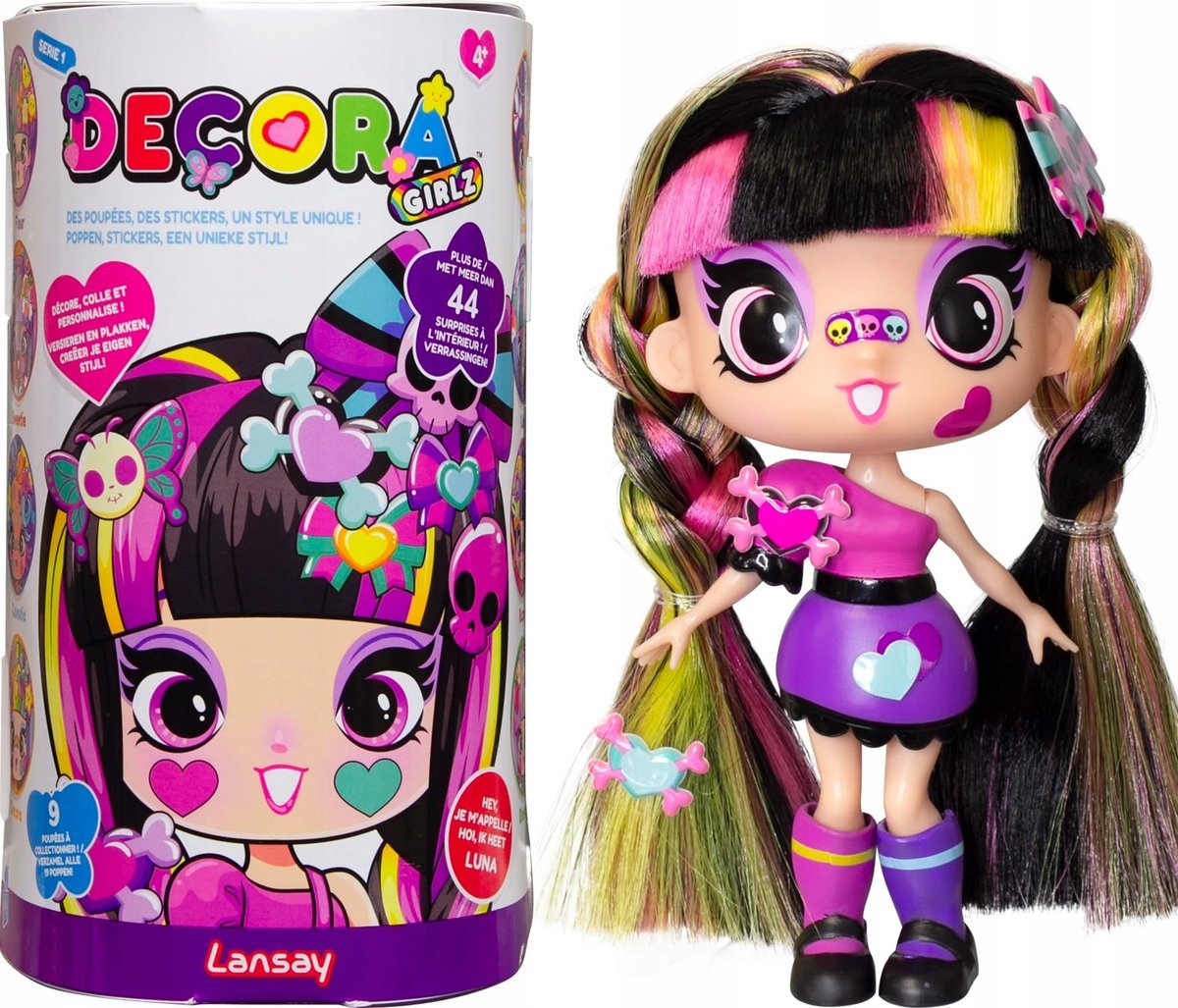 DECORA GIRLZ - Luna - 1 modna mini lalka + 8 akcesoriów i naklejek niespod