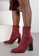 Botki damskie - Bordowe Botki Vices na Słupku o Geometrycznym Kształcie i Elastyczną Cholewką Falessea - miniaturka - grafika 1
