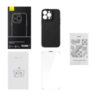 Etui i futerały do telefonów - Magnetyczne etui Baseus Synthetic Fiber Series do iPhone 14 Pro (czarne) +szkło hartowane +zestaw czyszczący - miniaturka - grafika 1