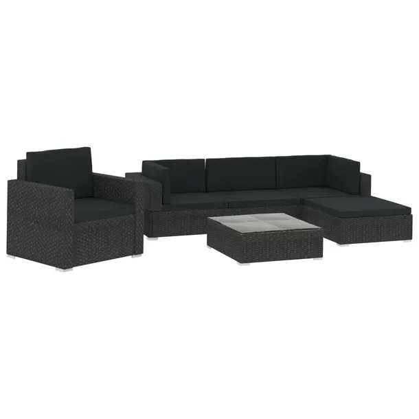 Zestaw mebli ogrodowych rattan PE, czarny, stolik 74x74x26 cm, sofa 70x70x5
