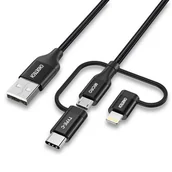 Kable USB - Choetech 3w1 kabel USB MFI Lightning / USB Typ C / micro USB (ładowanie 3A / przesyłanie danych 480 Mbps) 1,2 m czarny (IP0030-BK) - miniaturka - grafika 1