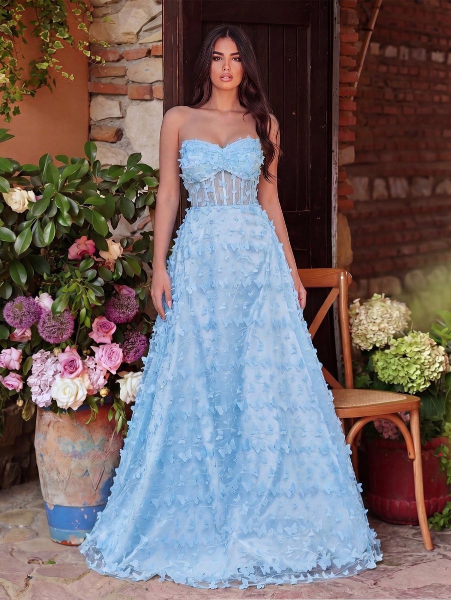 SHEIN SUKIENKA WIECZOROWA MAXI Z APLIKACJAMI MOTYLKÓW ZAMEK XL 1MA