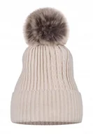 Czapki damskie - Czapka Zimowa Beżowa z Pomponem Damska MAJKA - miniaturka - grafika 1