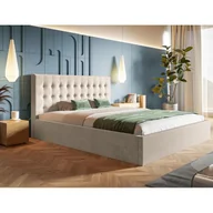 Łóżka - Łóżko tapicerowane SIM 2 z zagłówkiem, 140x200 cm, łóżko podwójne z podstawą łóżka i ramą z listew wykonanych z drewna, tkanina welurowa, kolor: beżowy - miniaturka - grafika 1
