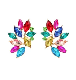 Kolorowe kolczyki przy uchu z kryształkami elegancka biżuteria do sukienki - Kolczyki - miniaturka - grafika 1