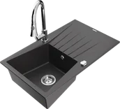 Zlewozmywaki z baterią - Mexen Cesar zlewozmywak granitowy 1-komorowy z ociekaczem i baterią kuchenną Elia, czarny nakrapiany - 6514-76-670101-00 - miniaturka - grafika 1