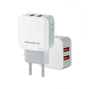 Somostel ŁADOWARKA SIECIOWA 2.1A BIAŁA SOMOSTEL 2100MAH 2XUSB DUAL SMS-A13 SMS-A13 2_421347 - Powerbanki - miniaturka - grafika 1