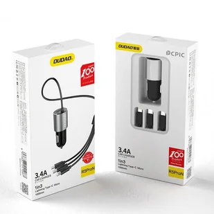 Dudao 3w1 ładowarka samochodowa USB 3,4 A wbudowany kabel Lightning / USB Typ C / micro USB czarny (R5ProN black) - Kable USB - miniaturka - grafika 5