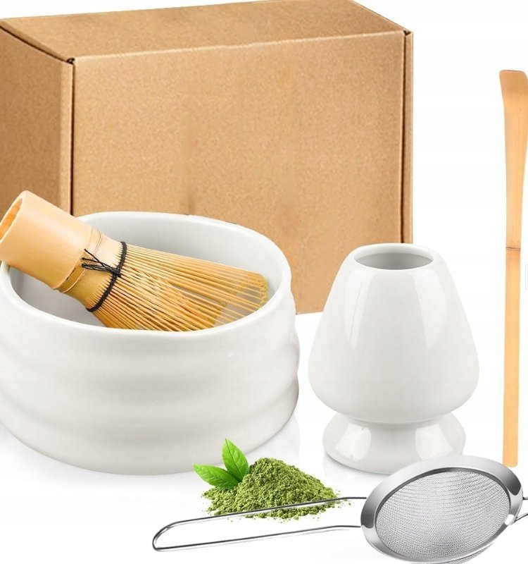 ZESTAW DO PARZENIA HERBATY MATCHA TRZEPACZKA CHASEN MISKA CERAMICZNA LYZKA