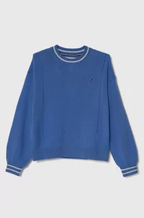 Swetry dla dziewczynek - Tommy Hilfiger sweter wełniany dziecięcy kolor niebieski lekki - grafika 1