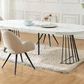 Stoły - Stół do jadalni rozkładany dla 2 do 12 osób z MDF i stali - Efekt białego marmuru i Czarny - FIRELA - miniaturka - grafika 1