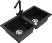 Zlewozmywaki z baterią - Mexen Mario zlewozmywak granitowy 2-komorowy z baterią kuchenną Duero, czarny - 6504-77-671600-70 - miniaturka - grafika 1