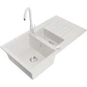 Zlewozmywaki z baterią - Mexen Matias zlewozmywak granitowy 1,5-komorowy z ociekaczem i baterią kuchenną Telma, biały - miniaturka - grafika 1