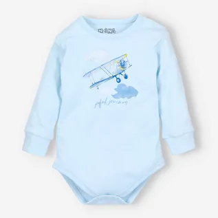 Pajacyki dla niemowląt - Błękitne body niemowlęce SAMOLOTY z bawełny organicznej dla chłopca-98 - grafika 1