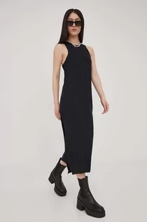 Sukienki - Volcom sukienka kolor czarny midi dopasowana - grafika 1