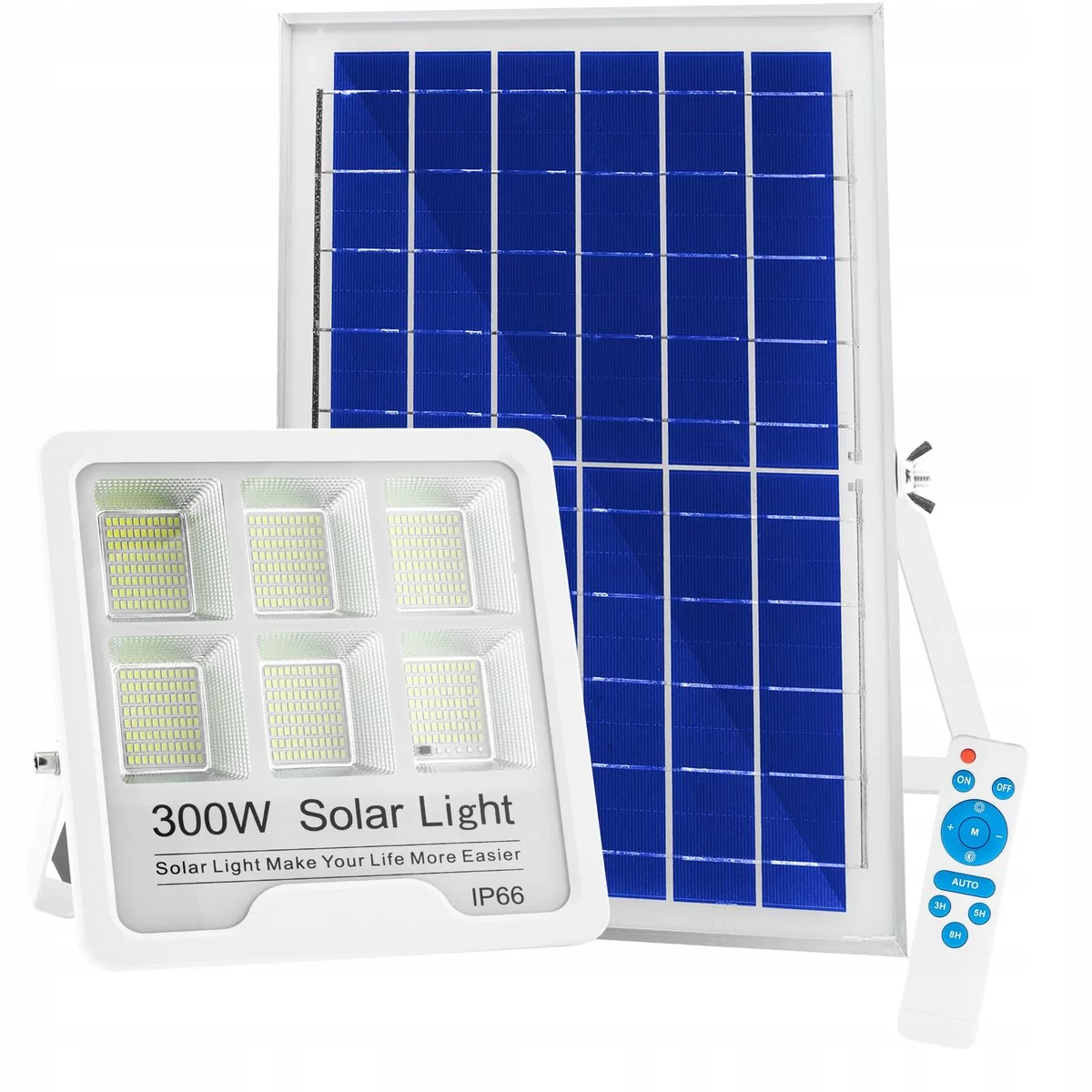 Naświetlacz Lampa LED 300W + Panel Solarny  Zimna Barwa IP66 + Pilot