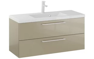 Szafka Wisząca Z Umywalką RON 100 cm - Cappuccino Wysoki Połysk - Uchwyty Białe Matowe - Szafki łazienkowe - miniaturka - grafika 1