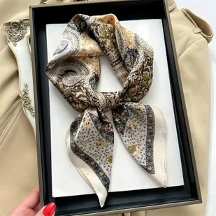 TEMU 1 szt. Elegancki Poliestrowy Szalik dla Kobiet z Wzorem Paisley - Miękki, Gładki i Lekki - Beżowy, Brązowy i Złoty Retro Design - Idealny na - Inne - miniaturka - grafika 1
