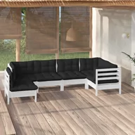 Meble ogrodowe - Lumarko 6-cz. zestaw wypoczynkowy do ogrodu, poduszki, biała sosna - miniaturka - grafika 1