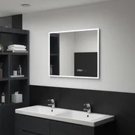 Lustra - vidaXL Lustro łazienkowe z LED, czujnikiem dotyku i zegarem, 80x60 cm - miniaturka - grafika 1