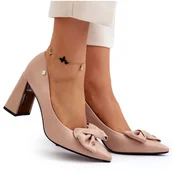 Czółenka - Vinceza Czółenka Na Słupku Z Kokardą Beżowe Ariemessa beżowy - miniaturka - grafika 1