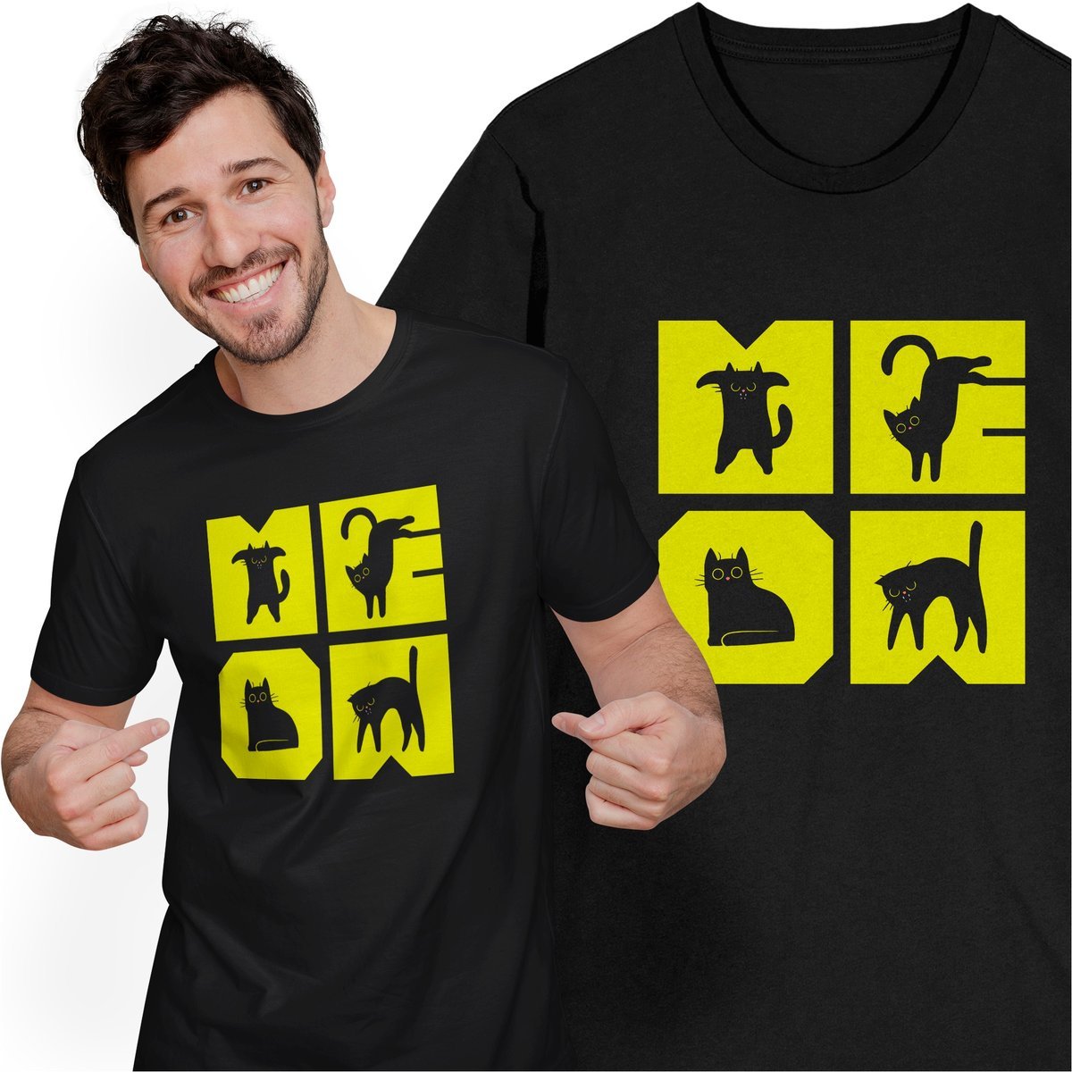 Koszulka Męska z Nadrukiem z Kotem Kotkiem Kot Meow Cute Zwierzęta Kotki