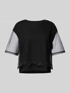 T-shirt z prążkowanym okrągłym dekoltem - Koszulki i topy damskie - miniaturka - grafika 1