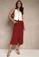 Spódnice - Bordowa Spódnica Ołówkowa z Wiskozą High Waist z Rozcięciem Semivinia - miniaturka - grafika 1