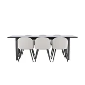 Stoły z krzesłami - Oslo zestaw do jadalni stół do jadalni 100x220cm czarny oraz 6 Skagen krzesło welur szary. - miniaturka - grafika 1