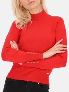 Swetry damskie - Czerwony gładki sweter z półgolfem L'AF Beri - grafika 1